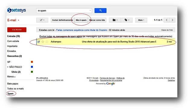 Gmail programa antispam