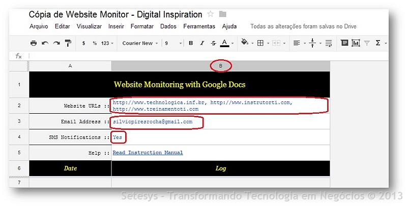 Script do Google Apps que monitora se um Site ou blog está no ar ou não enviando alertas por E-Mail e SMS.