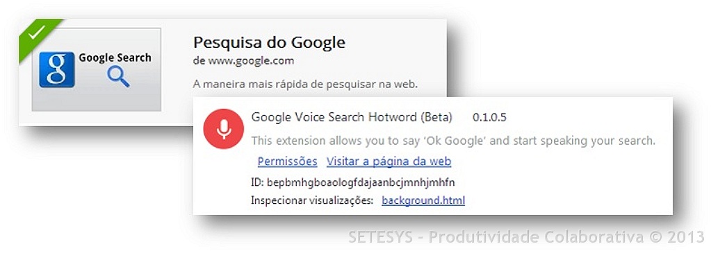 Extensão Google Voice Search Extension usada para pesquisa por voz